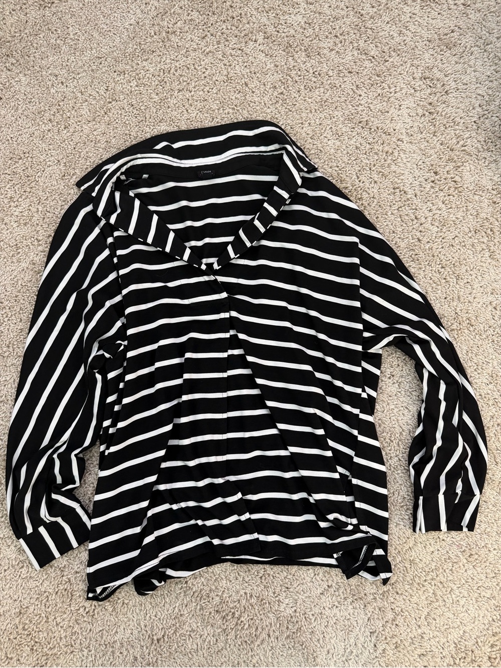 I JOAH Premium Black White Striped Collared Knit Top
